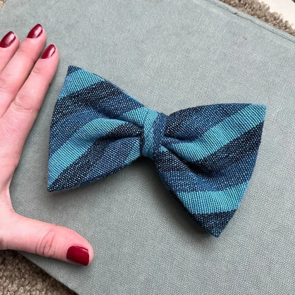 VTG Madawaska Weavers Wool Bow Tie Blue Plaid Hand Woven Canada